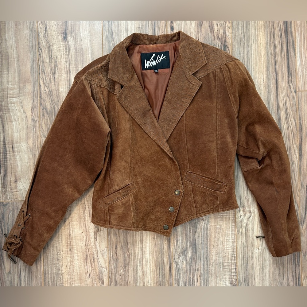 Winlit Women's Size Medium Vintage Genuine Leather Tan Suede Jacket Retro Hippie